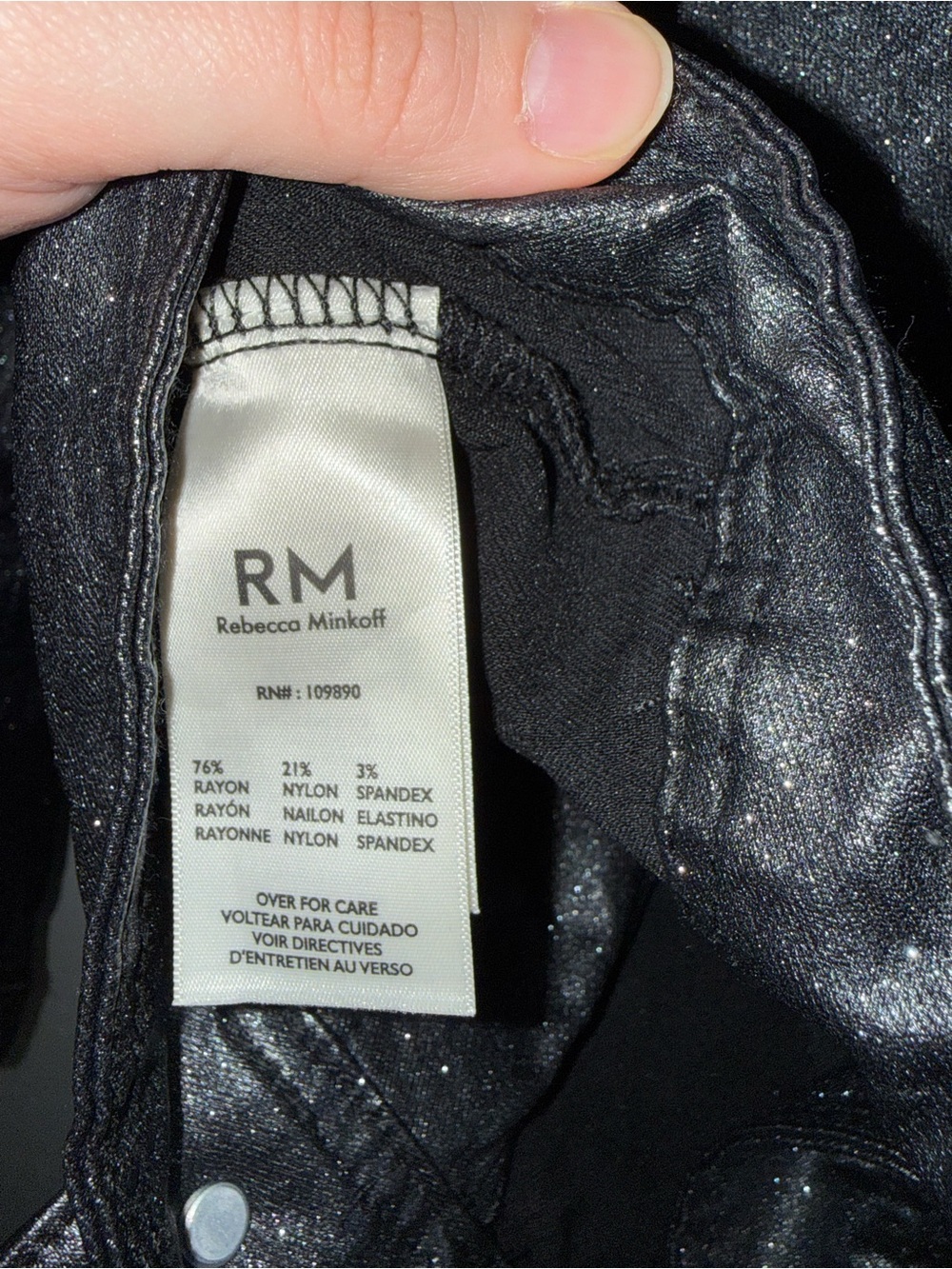 RM Rebecca Minkoff Shimmer Metallic Black Denim Style Jacket Sparkle Coated L - Picture 7 of 7